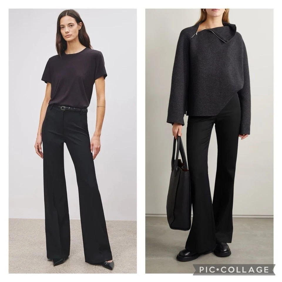 Pantalones acampanados de lana negros Nili Lotan 2 Arielle