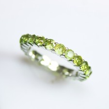 Natural Green Peridot Ring 925 Sterling Silver Ring Band , Green Gemstone Ring