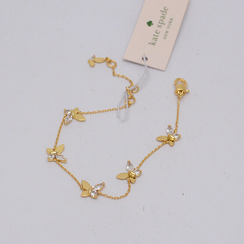 kate spade women jewelry gold tone bracelet CZ butterfly shapes lobster  bangle