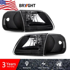 For 1997-2003 Ford F150 97-02 Expedition Black Headlights Headlamps Assembly Set