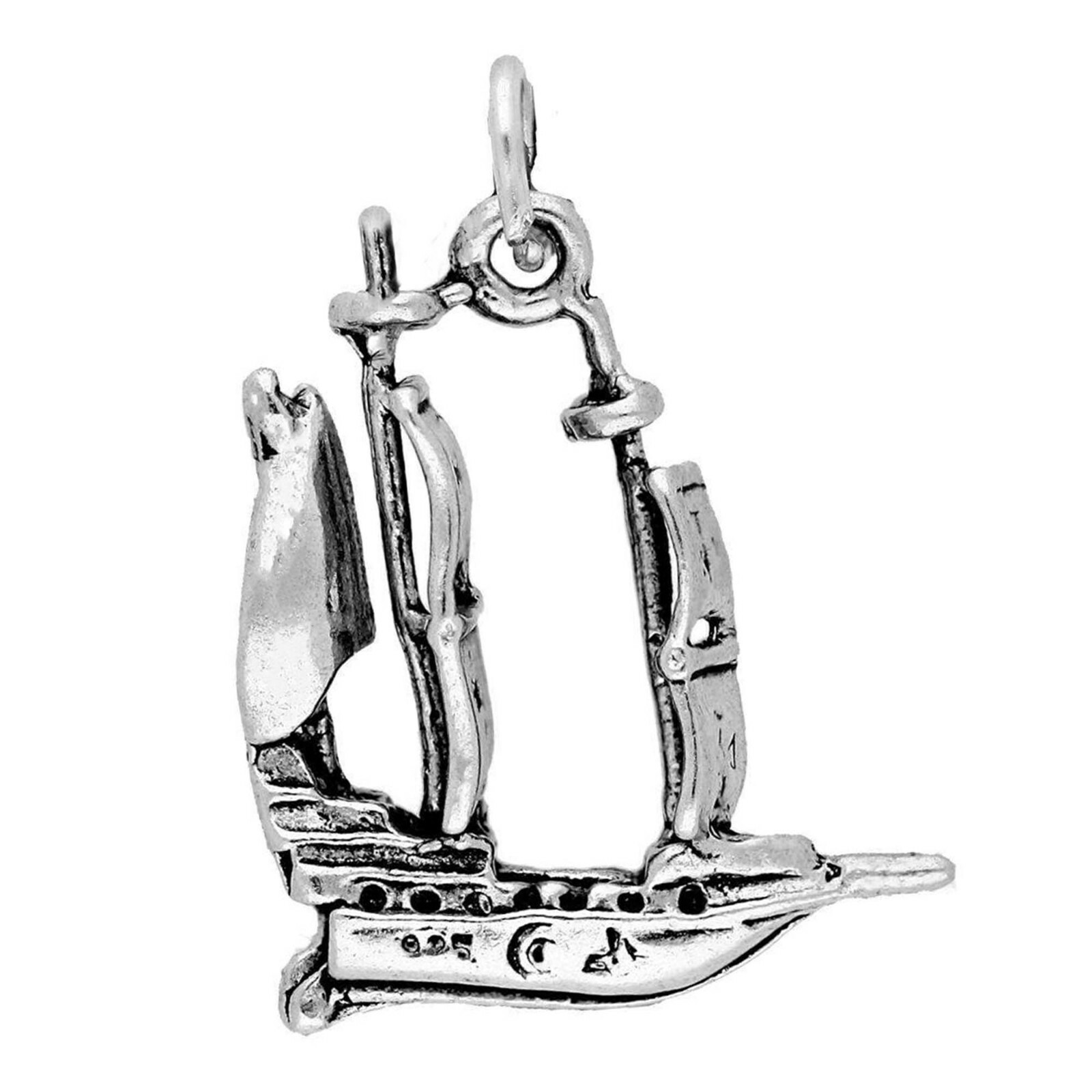 Galleon Sail Ship Boat 3D 925 Solid Sterling Silver Charm Sailboat MADE IN USA