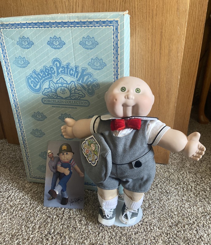 Vintage Porcelain 1985 Cabbage Patch Boy Kid Doll 16” TDG 272 W/Box Certifcate