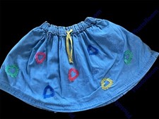 Mini Boden EUC Blue Woven Cotton Side Pockets Fringe Hearts Pockets Skirt-7-8yrs