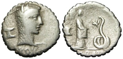 Römische Republik L. Roscius Fabatus AR Denar Serratus (64 v. Chr.), Gens Roscia