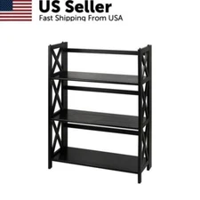Solid Wood 3-Shelf Folding Bookcase Stackable Organizer Cabinet W/ Easy Assembly