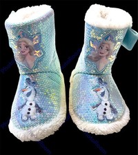  Disney ORIGINAL Frozen Blue Sequined Toddler Girls Slipper Booties Sizes 7/8 