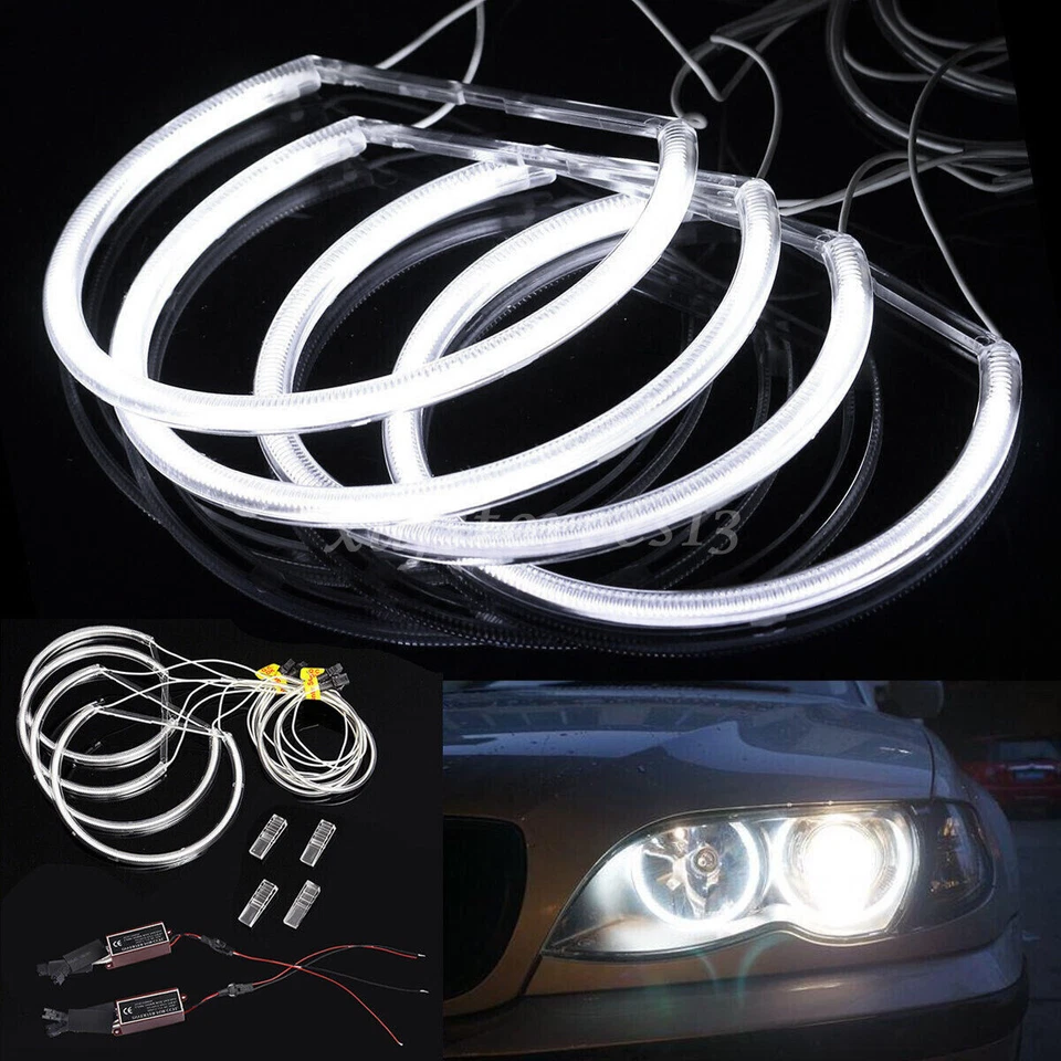 4x Für BMW E46 CCFL LED Angel Eyes Xenon Standlicht Ringe Scheinwerfer 131+146mm - Bild 2 von 4