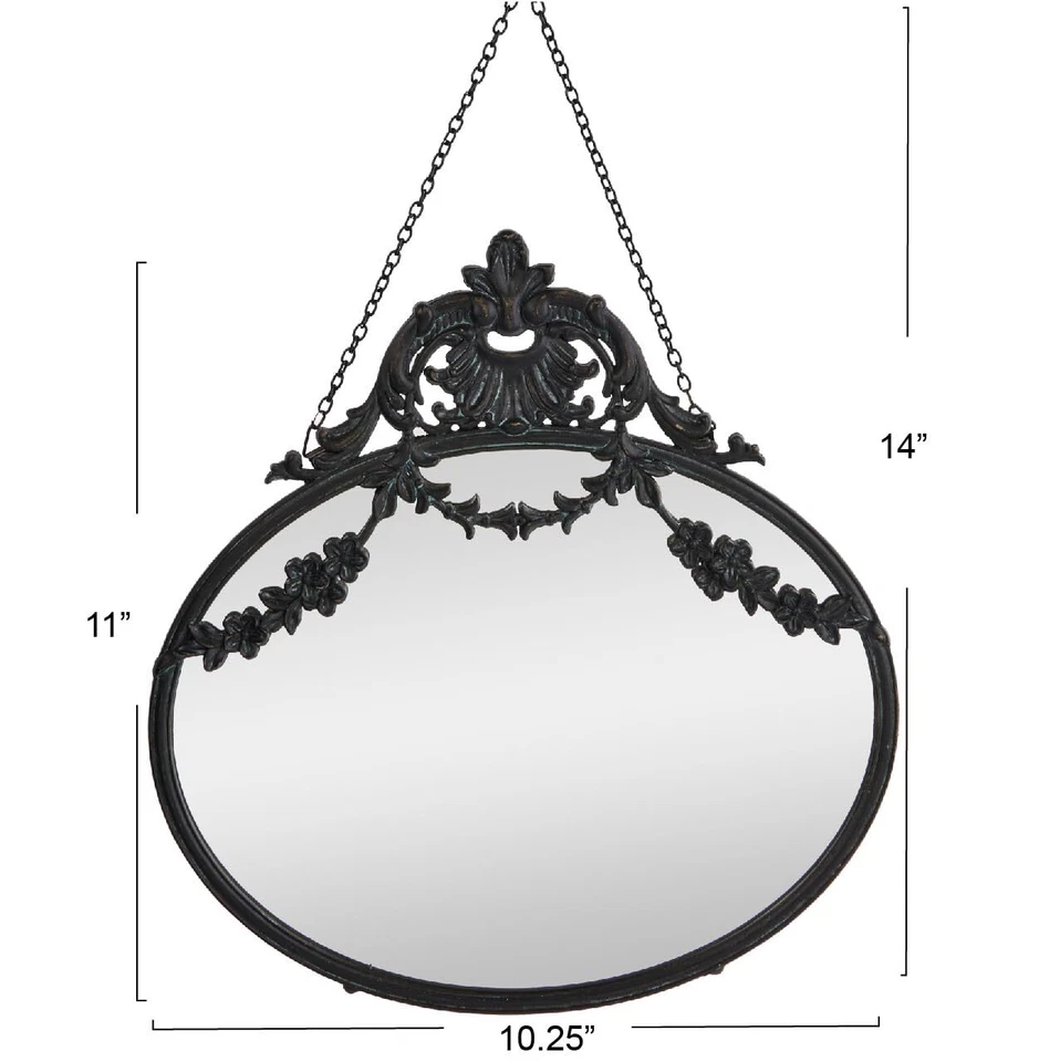 Vintage Pewter Framed Wall Mirror with Decorative Chain Black - Image 2 of 4