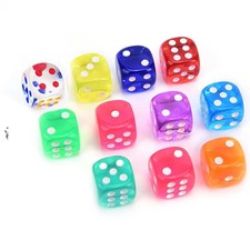 10Pieces/Lot 12mm Transparent Acrylic 6 Sided D6 Point Dice For Club/Party/Famil