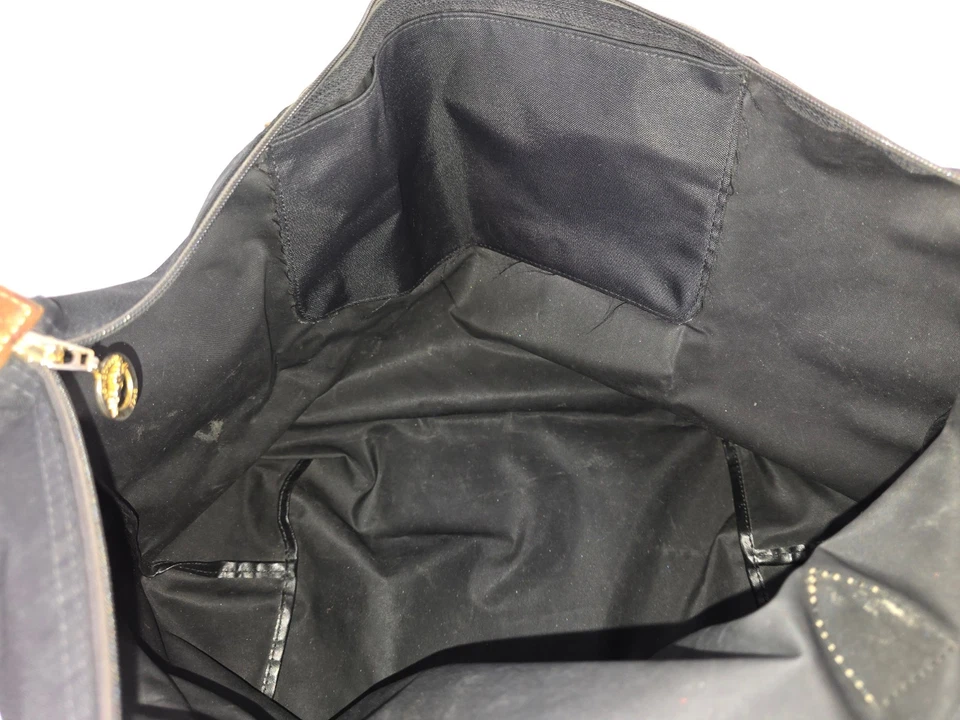 Longchamp Le Pliage Original Canvas Tote Bag Black Nylon Brown Leather Large - Image 3 of 4