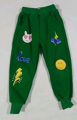 Lola and the Boys You Rock Doodle Joggers Jog Pants Size 4 Green Smiling Face