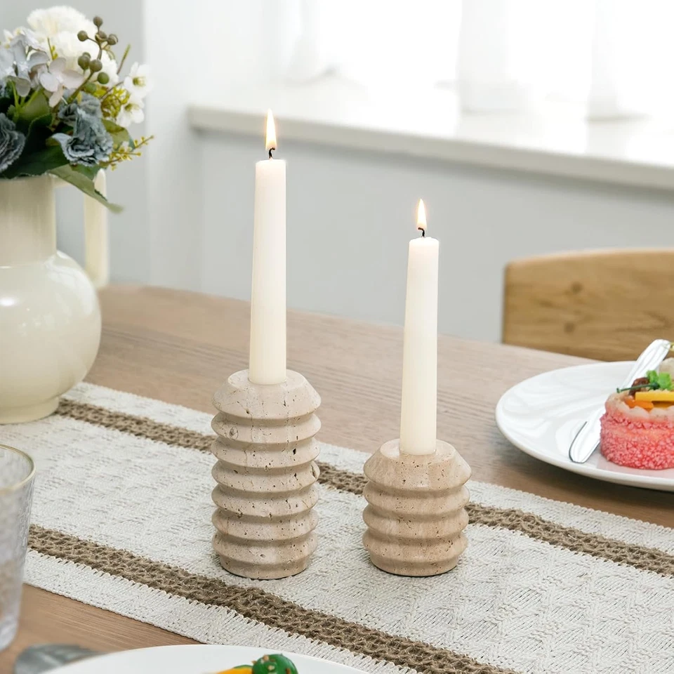 Candelabros True Natural Travertino Piedra 0.4" Grosor, Juego de 2 Mármoles Premium Foto 2 de 4