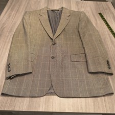 JOS A Bank Signature Gray Windowpane Plaid Wool Silk Blazer Jacket Mens 42S