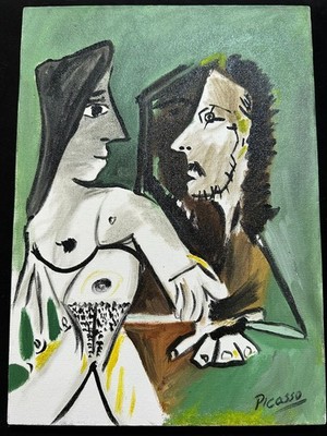 pablo picasso painting  oil on canvas signed stamped vintage 0.25 x 0.35 m