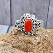 Sterling Silver Red Coral Ring size 5-12 Boho Southwestern Style