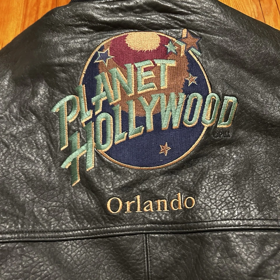 Jaqueta de voo bombardeiro reversível vintage anos 90 Planet Hollywood couro tamanho: grande - Imagem 4 de 4