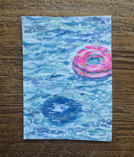 ACEO Original Watercolor Painting Pink Pool Float by BananahGrace 