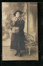 Photo Postcard Young Lady in Coat with Fur and Muff 
