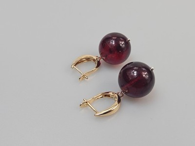 Rund rot Bernstein Ohrringe Baltisch gold 925 Ohrshmuck ruby red amber  Schmuck
