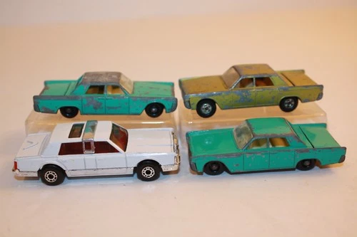 Four (4) Vintage 1960's -1980's Matchbox / Lesney Lincoln Continental Town Cars