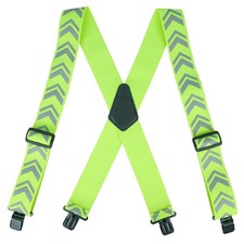 KUNN Reflective Safety Suspenders with Hi Viz Strip X Back Clip for Men, Lime...