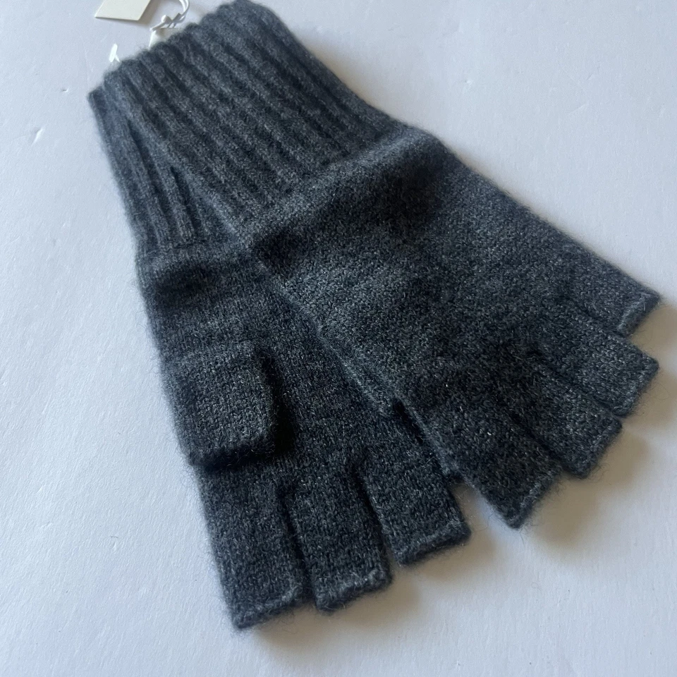NORDSTROM WOMENS CASHMERE KNIT FINGERLESS CHARCOAL GLOVES GREY OS NEW - Image 3 of 4