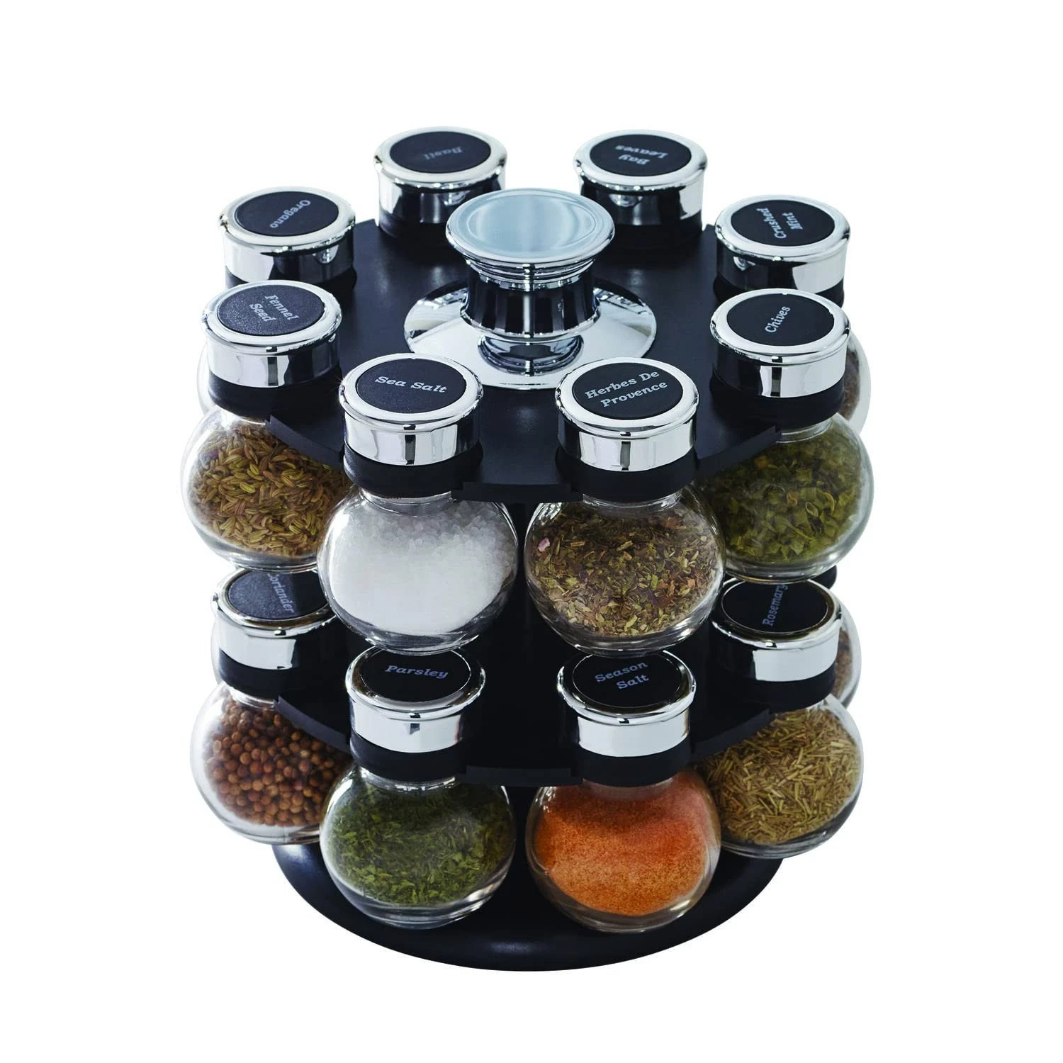 16 Jar Rotating Spice Rack Set with Clear Jars and Removable Sifter Caps