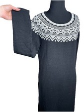 CHAPS Sweater Dress Fair Isle Long Sleeve Knit Women’s L Black White Holiday See