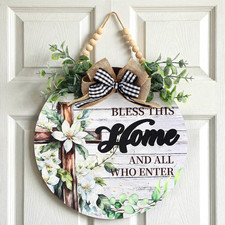 Welcome Sign for Front Door Rustic Wood Wall Hanging Outdoor Decor Christian Cro