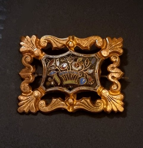 Broche Ancienne En Argent Massif Et émail - Décor Strass - Occasion, Voir Photos Pour L'état