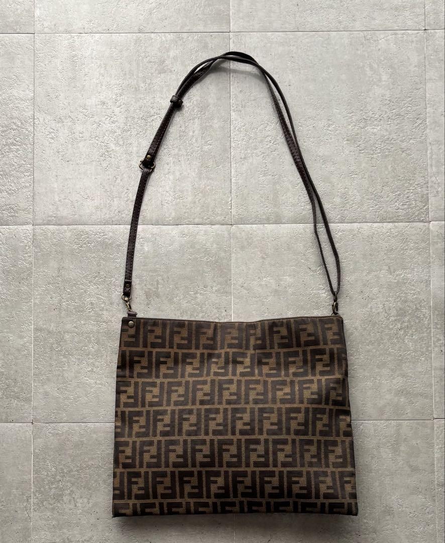FENDI Zucca Canvas Shoulder Bag Brown Authentic I0516468