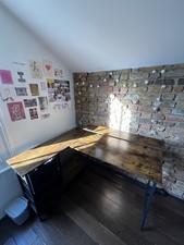 L-Shaped Corner Desk Rustic Brown With Drawers And Shelves