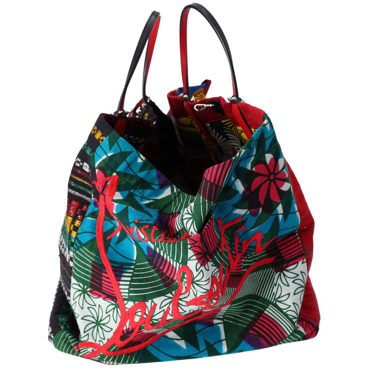 Christian Louboutin Africaba Tote Bag Black Red Multi Jacquard