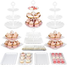 Pack of 11 Cake Stand Set, with 3 x Two-Tier and 3 x Three-Tier Cupcake Stand...