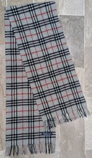 Burberrys London Lambswool Grey Scarf Nova Check Plaid Made in England