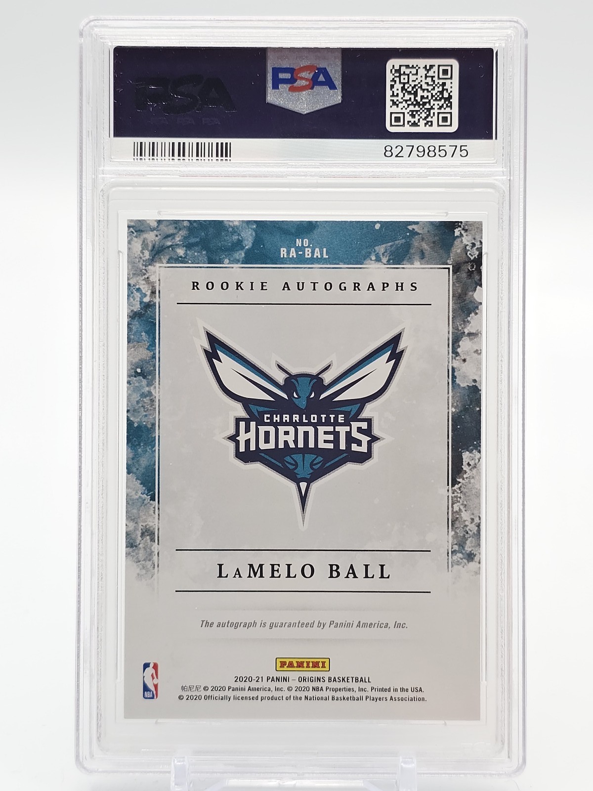 LAMELO BALL 2020-21 ORIGINS ROOKIE AUTO #RA-BAL BASKETBALL HORNETS PSA 9 Q5715 view 2