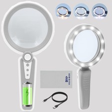 45X Magnifying Glass with Light, 4.6 Inch 1200mAh USB Rechargeable, 3 Color M...