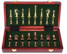 Retro Metal Chess Set with Folding Wooden Chess Board Classic Handmade Standard