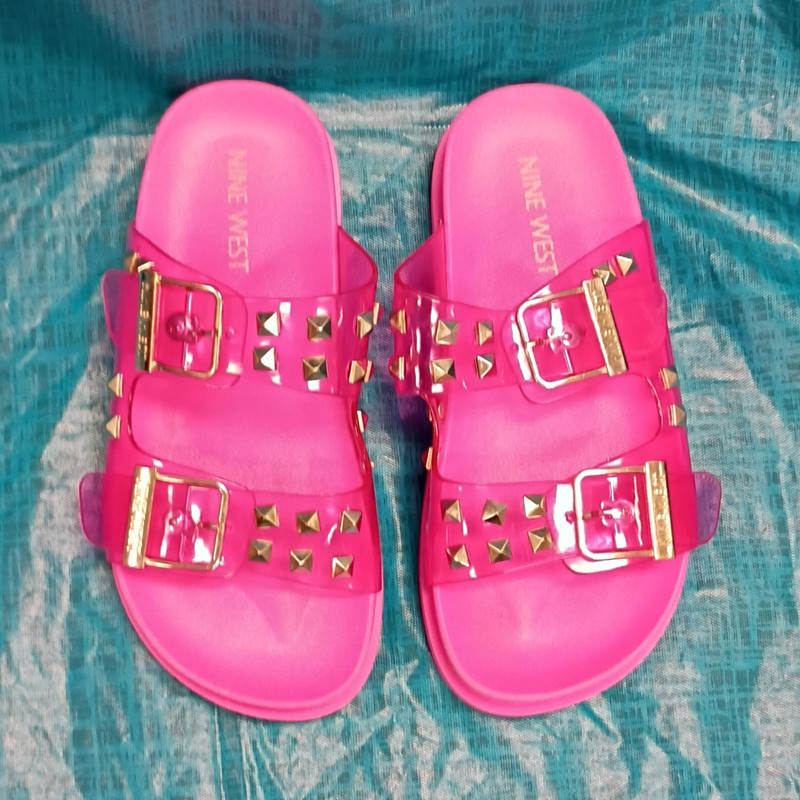 Nine West Girls Pink Studded Buckle Slide Sandals Plastic Upper US 12