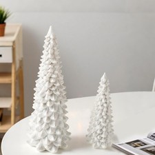2 PCS White 9.5 Inch Glittered Xmas Resin Christmas Tree Statues Table Decor