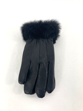 Womens Black Soft Leather Gloves Fur Trimmed Size Medium