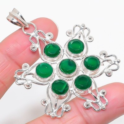 Green Onyx Gemstone 925 Sterling Silver Jewelry Pendant Size 2.6''