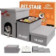 Dog Stairs 18 H, 3-Step Wider Dog Steps for High Beds Couch, Folding Storage ...