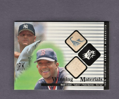 2000 UD SPx WINNING MATERIALS DUAL BALL MLB LOGO PEDRO MARTINEZ/ROGER CLEMENS SP
