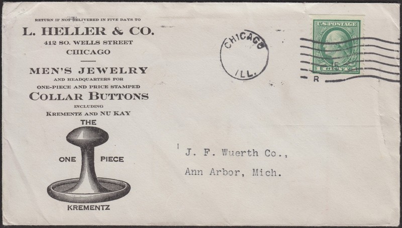 1914 Flat-plate coil #443 on great illustrated Advertising cover; Collar Buttons
