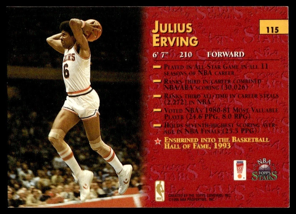 1996-97 Topps Stars POf The NBA Julius Erving Philadelphia 76ers #115 - Image 2 of 2