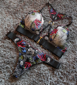 Bordelle Botanica Soft Triangle Bra and Thong SET Multi Floral Large L NWOT AW21