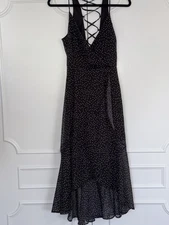 Charlotte Russe Polka Dot Spaghetti Strap Lace Up Corset Back Hi-Lo Dress Sz M