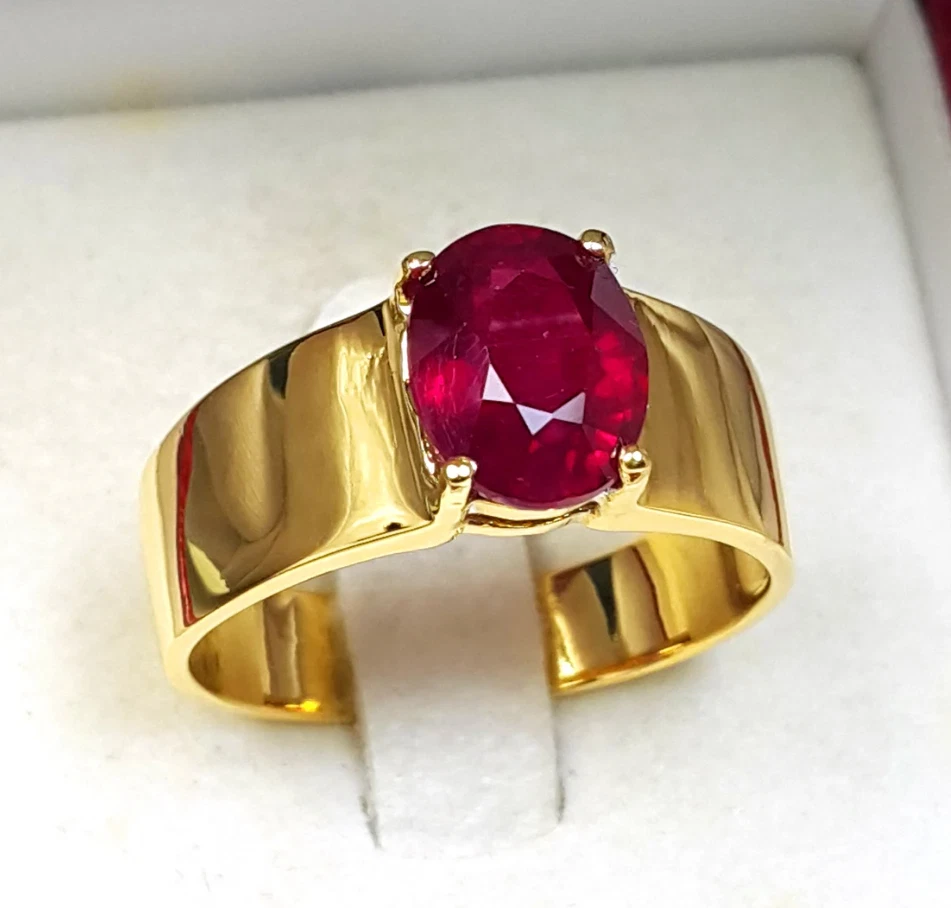 Gold Plated Men's Deep Red Ruby Ring 925 Silver Victorian Birthday Gift For Boys - Image 2 of 4