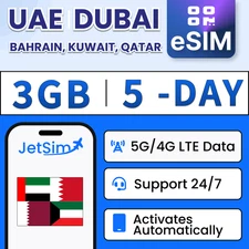 Gulf Region eSIM - 3GB High-Speed, 5 Day JetSim/Travel SIM